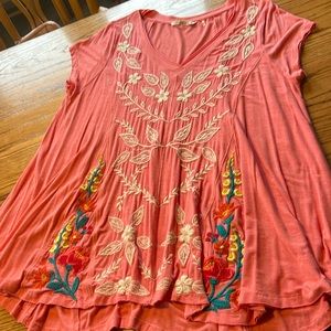 Soft surroundings embroidered knit top XL